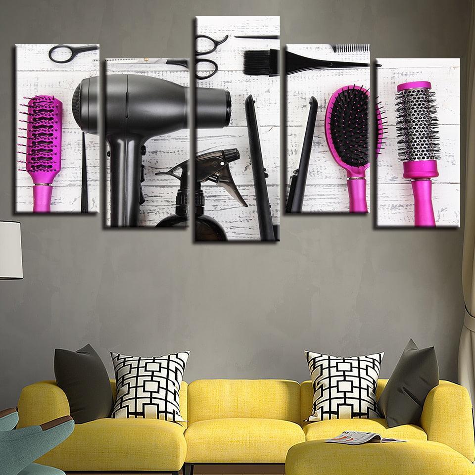 Hair Dressing Tools 5 Piece HD Multi Panel Canvas Wall Art Frame-Original Frame