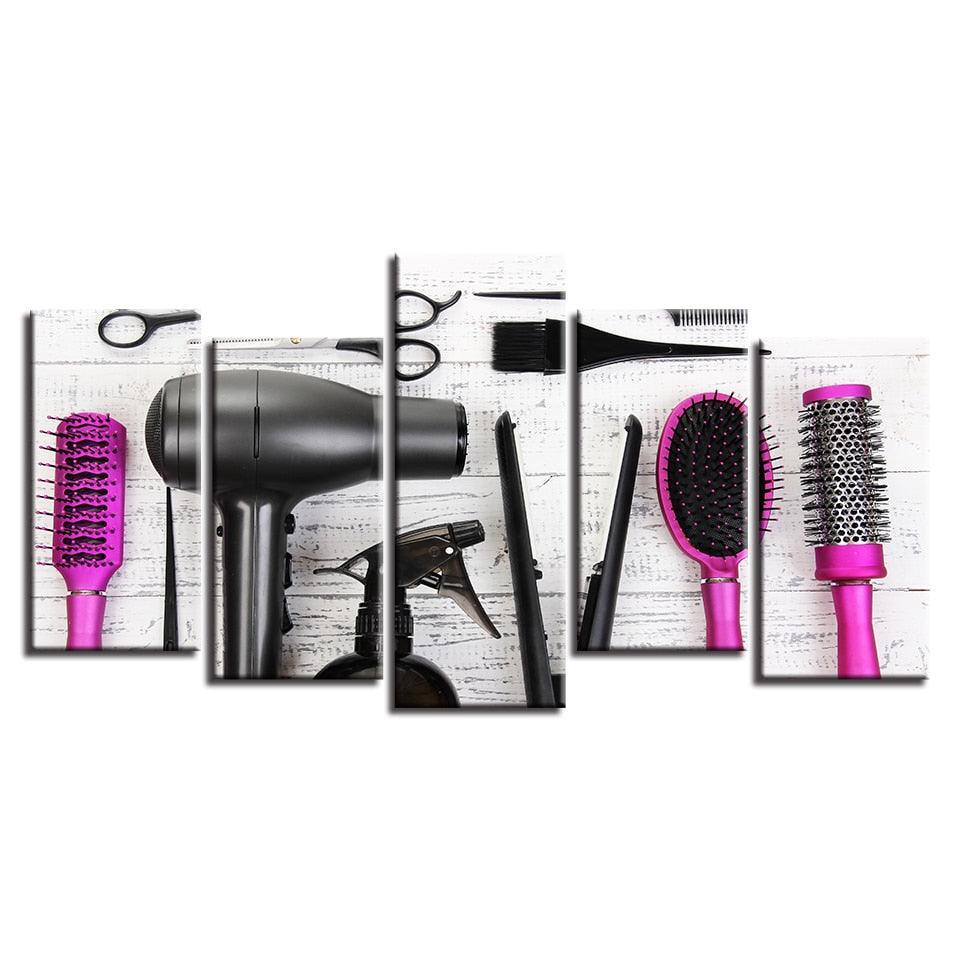 Hair Dressing Tools 5 Piece HD Multi Panel Canvas Wall Art Frame-Original Frame