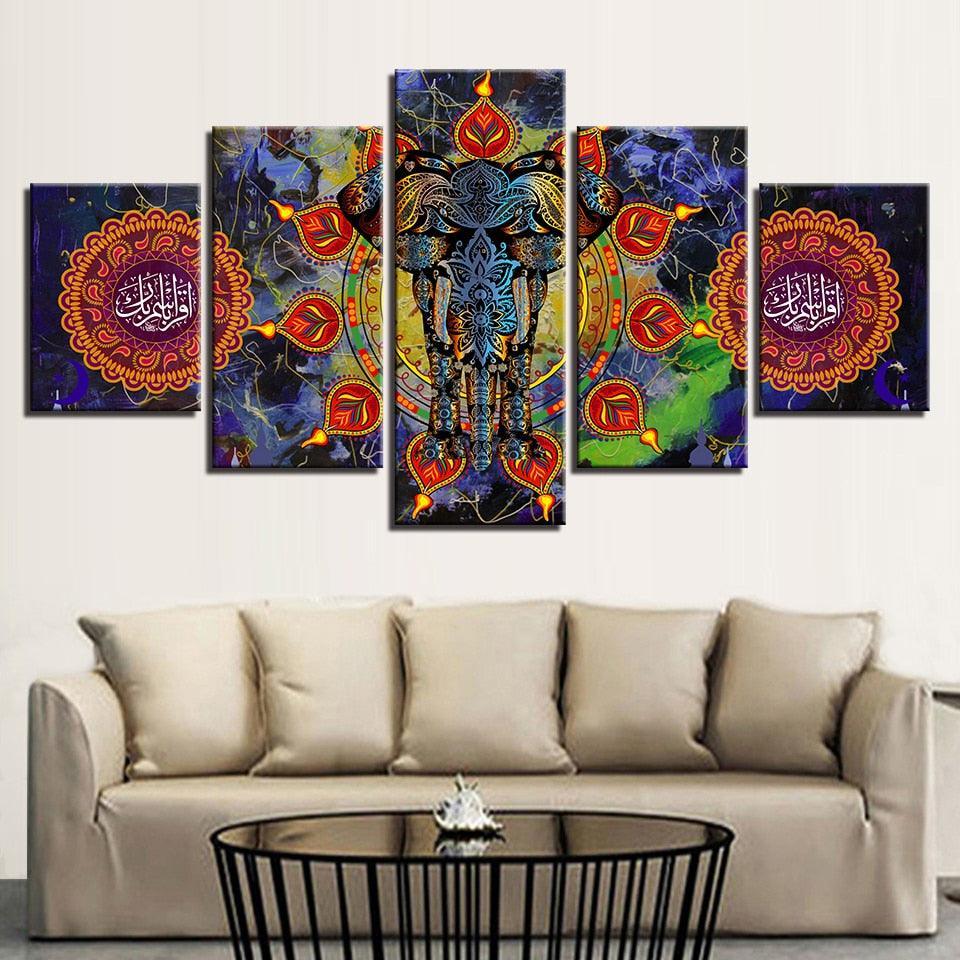 Indian Elephant 5 Piece HD Multi Panel Canvas Wall Art Frame-Original Frame