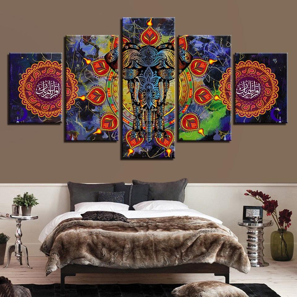 Indian Elephant 5 Piece HD Multi Panel Canvas Wall Art Frame-Original Frame