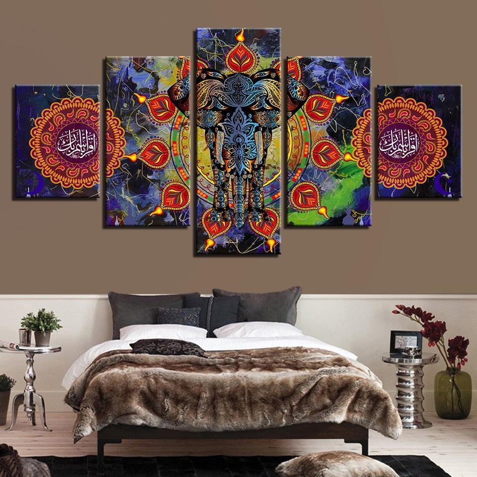 Indian Elephant 5 Piece HD Multi Panel Canvas Wall Art Frame-Original Frame