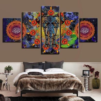 Indian Elephant 5 Piece HD Multi Panel Canvas Wall Art Frame-Original Frame