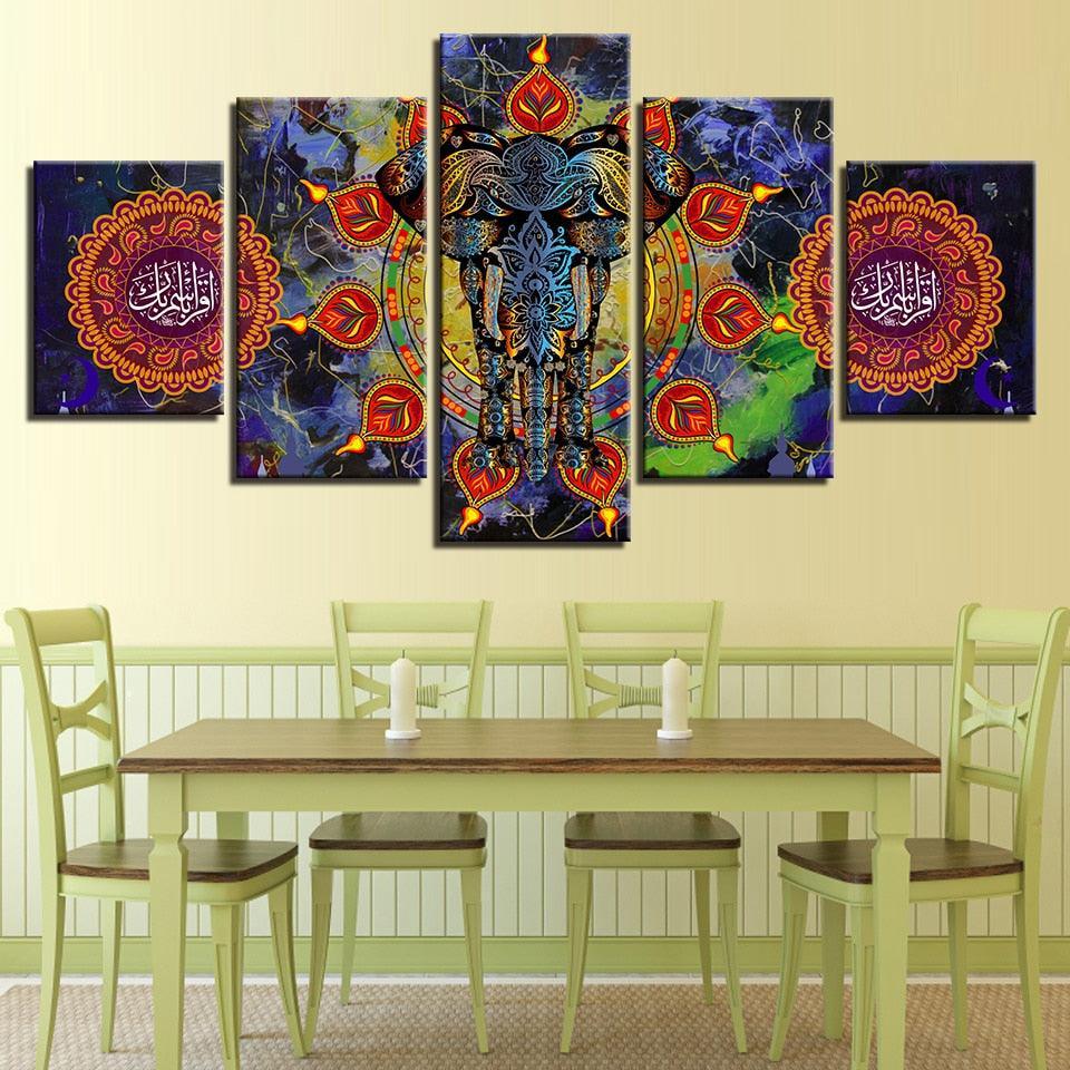 Indian Elephant 5 Piece HD Multi Panel Canvas Wall Art Frame-Original Frame