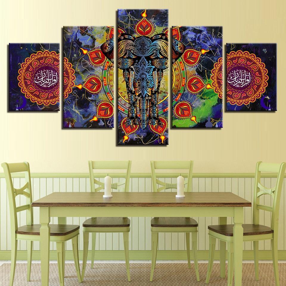 Indian Elephant 5 Piece HD Multi Panel Canvas Wall Art Frame-Original Frame