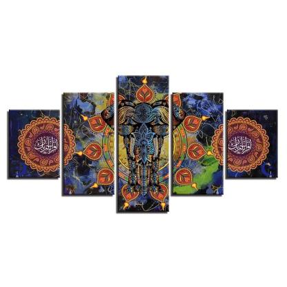 Indian Elephant 5 Piece HD Multi Panel Canvas Wall Art Frame-Original Frame