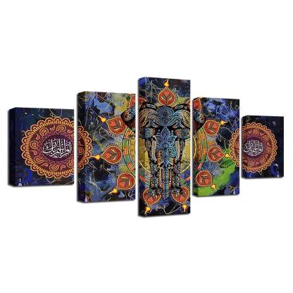 Indian Elephant 5 Piece HD Multi Panel Canvas Wall Art Frame-Original Frame