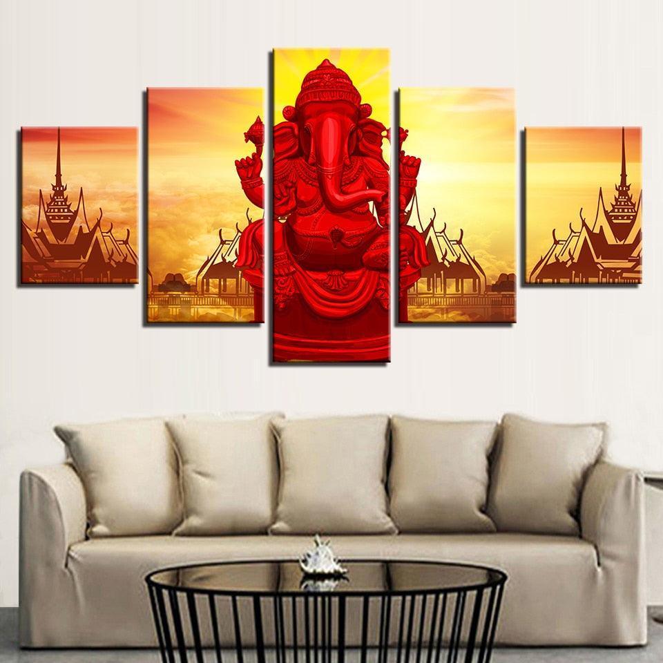 God Ganesha 5 Piece HD Multi Panel Canvas Wall Art Frame-Original Frame