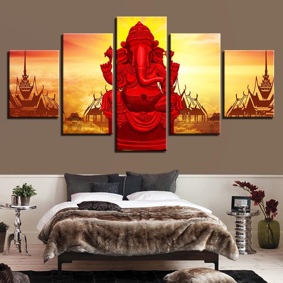 God Ganesha 5 Piece HD Multi Panel Canvas Wall Art Frame-Original Frame