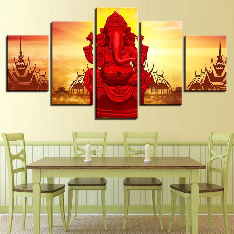 God Ganesha 5 Piece HD Multi Panel Canvas Wall Art Frame-Original Frame