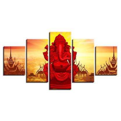 God Ganesha 5 Piece HD Multi Panel Canvas Wall Art Frame-Original Frame