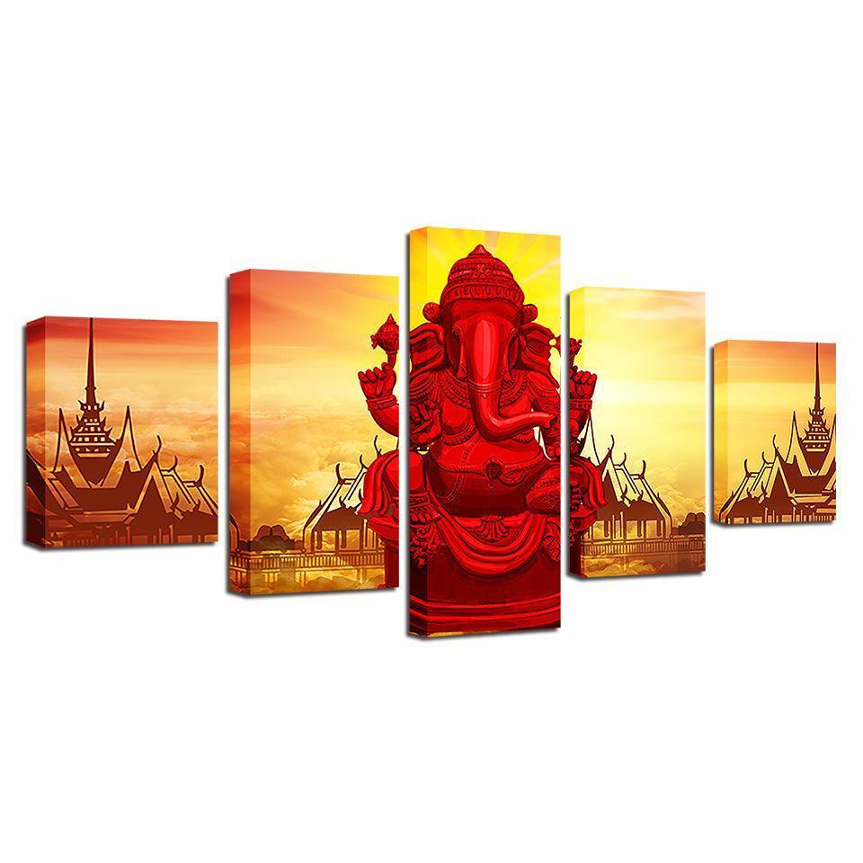 God Ganesha 5 Piece HD Multi Panel Canvas Wall Art Frame-Original Frame