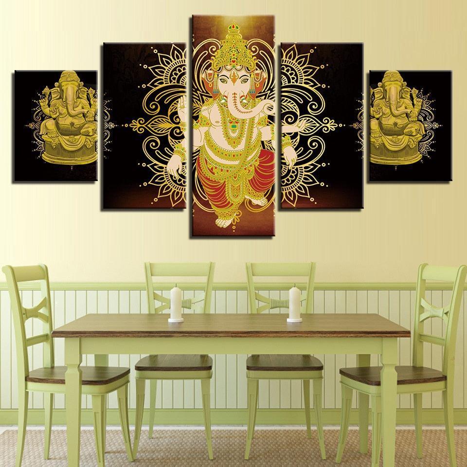 Lord Ganesha 5 Piece HD Multi Panel Classical Canvas Wall Art Frame-Original Frame