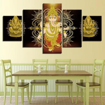 Lord Ganesha 5 Piece HD Multi Panel Classical Canvas Wall Art Frame-Original Frame