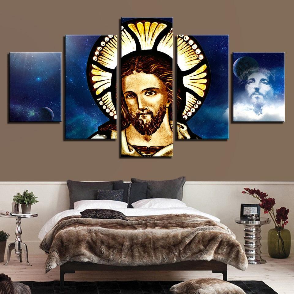Jesus Christ 5 Piece HD Multi Panel Canvas Wall Art Frame-Original Frame