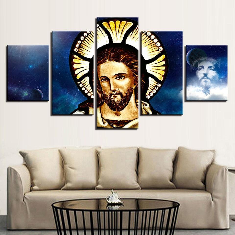 Jesus Christ 5 Piece HD Multi Panel Canvas Wall Art Frame-Original Frame