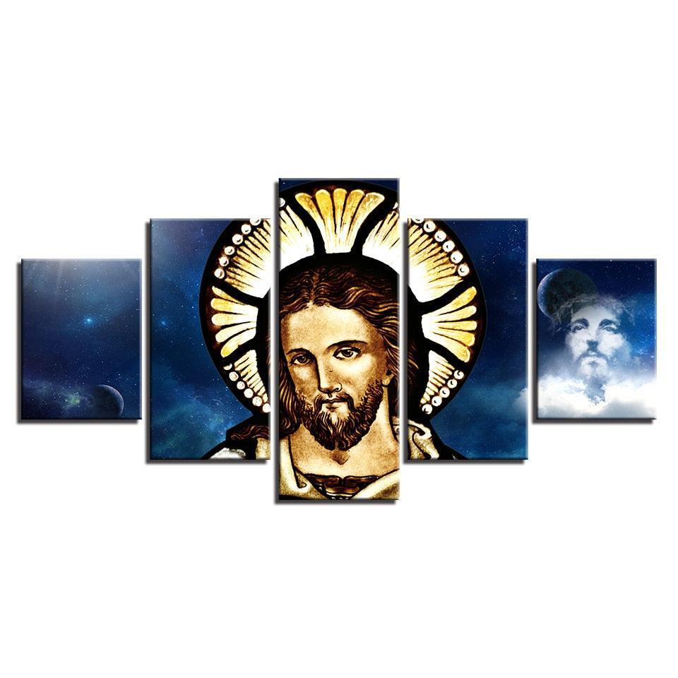 Jesus Christ 5 Piece HD Multi Panel Canvas Wall Art Frame-Original Frame