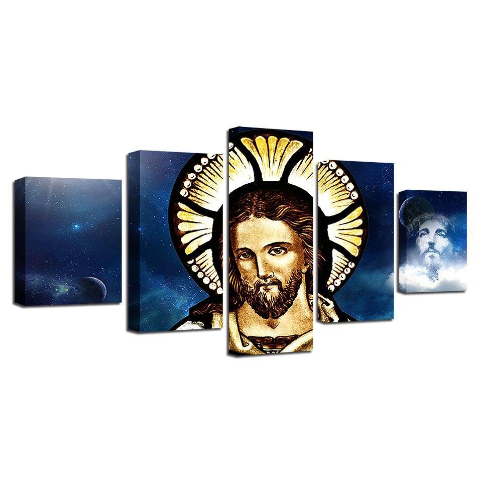 Jesus Christ 5 Piece HD Multi Panel Canvas Wall Art Frame-Original Frame