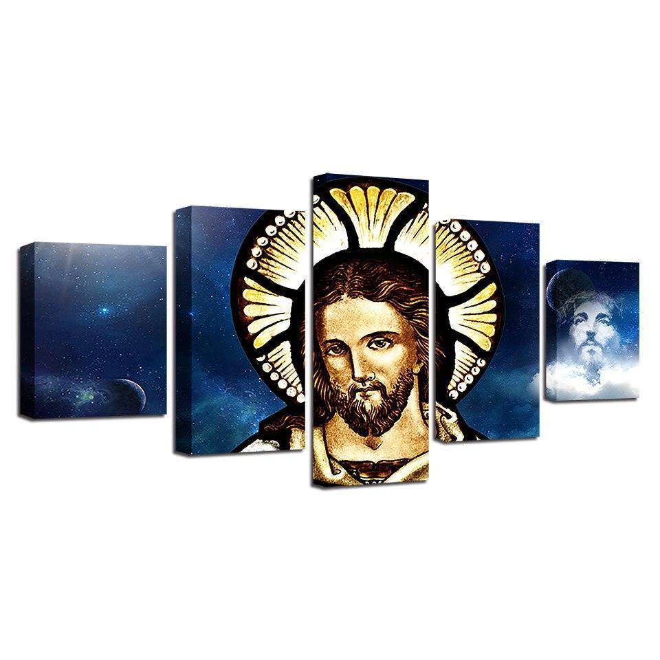 Jesus Christ 5 Piece HD Multi Panel Canvas Wall Art Frame-Original Frame