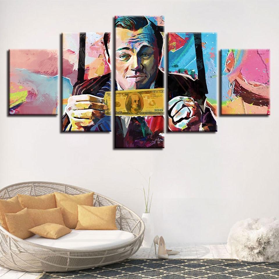Wolf Of Wall Street 5 Piece HD Multi Panel Canvas Wall Art Frame-Original Frame