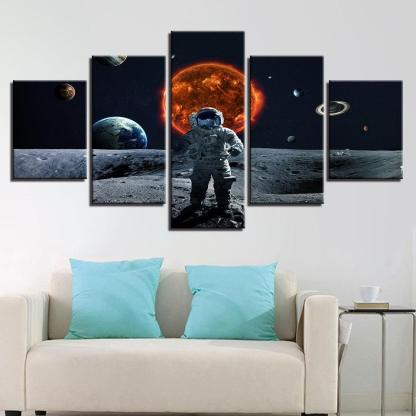 Astronaut In Space 5 Piece HD Multi Panel Canvas Wall Art Frame-Original Frame