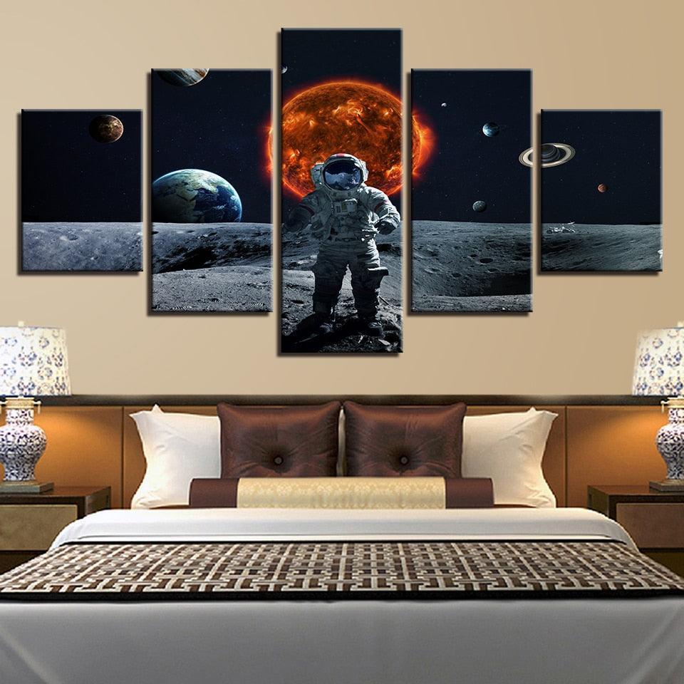 Astronaut In Space 5 Piece HD Multi Panel Canvas Wall Art Frame-Original Frame