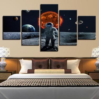 Astronaut In Space 5 Piece HD Multi Panel Canvas Wall Art Frame-Original Frame