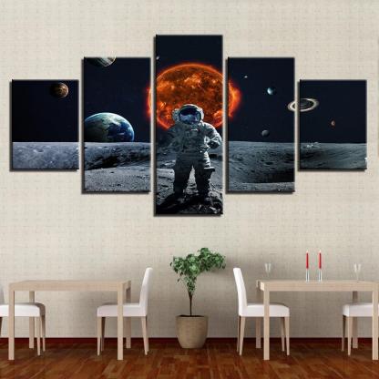 Astronaut In Space 5 Piece HD Multi Panel Canvas Wall Art Frame-Original Frame