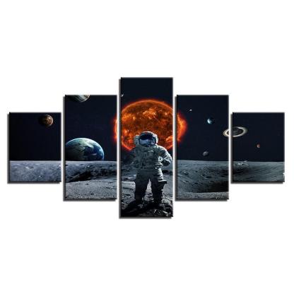 Astronaut In Space 5 Piece HD Multi Panel Canvas Wall Art Frame-Original Frame