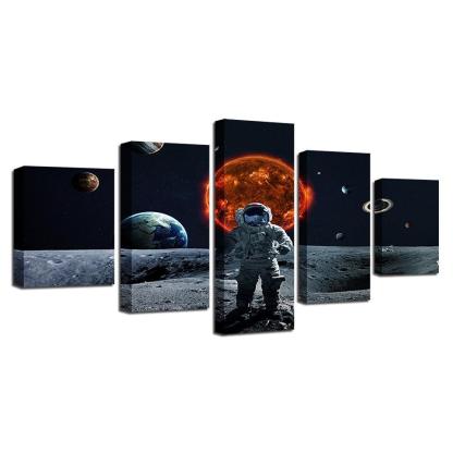 Astronaut In Space 5 Piece HD Multi Panel Canvas Wall Art Frame-Original Frame