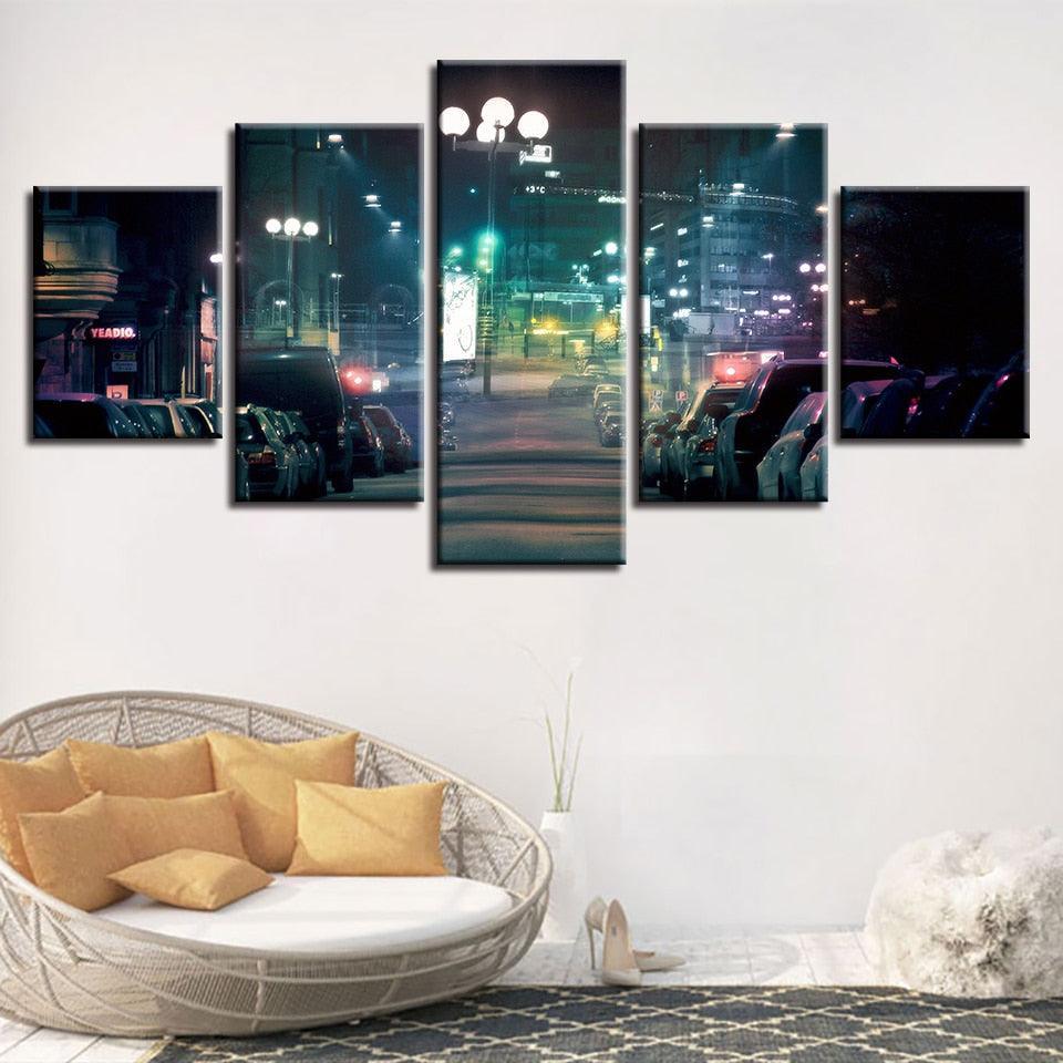 City Street Lights 5 Piece HD Multi Panel Canvas Wall Art Frame-Original Frame