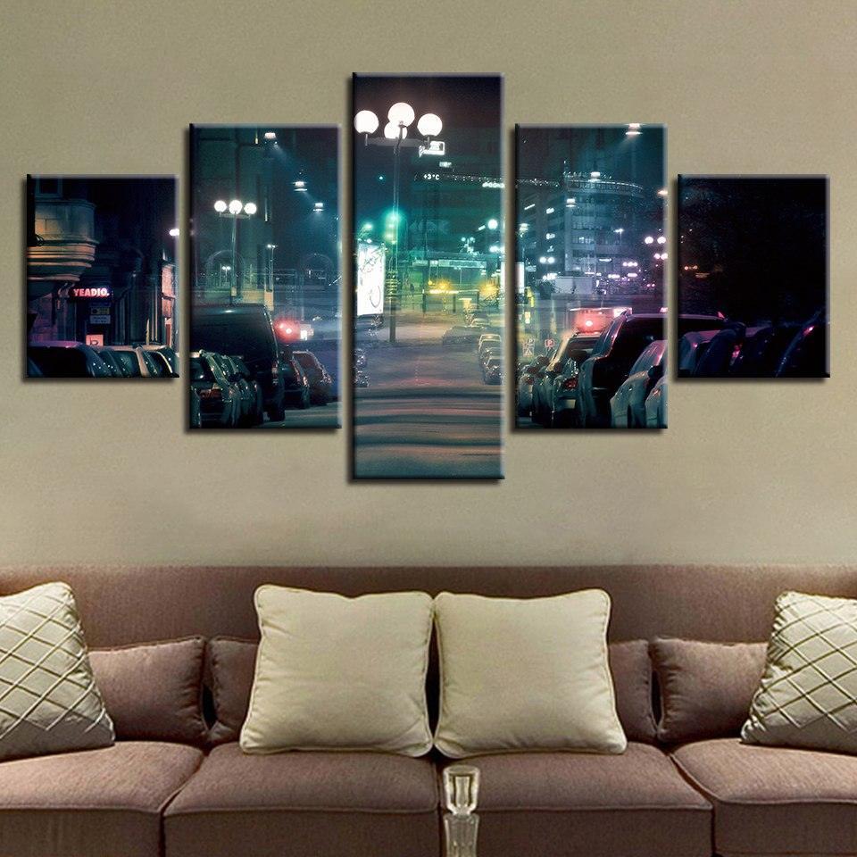 City Street Lights 5 Piece HD Multi Panel Canvas Wall Art Frame-Original Frame