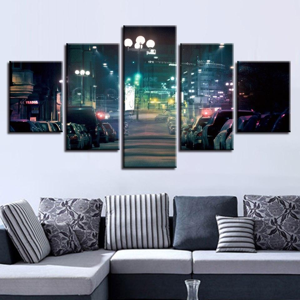 City Street Lights 5 Piece HD Multi Panel Canvas Wall Art Frame-Original Frame