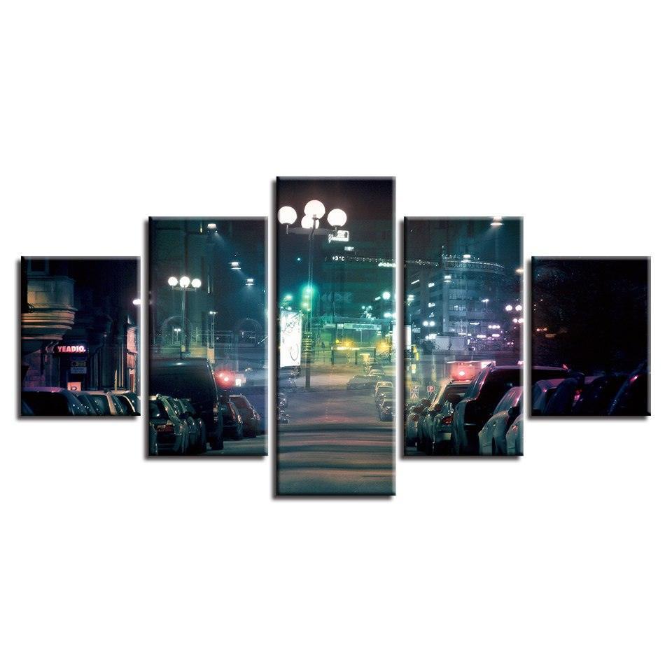 City Street Lights 5 Piece HD Multi Panel Canvas Wall Art Frame-Original Frame