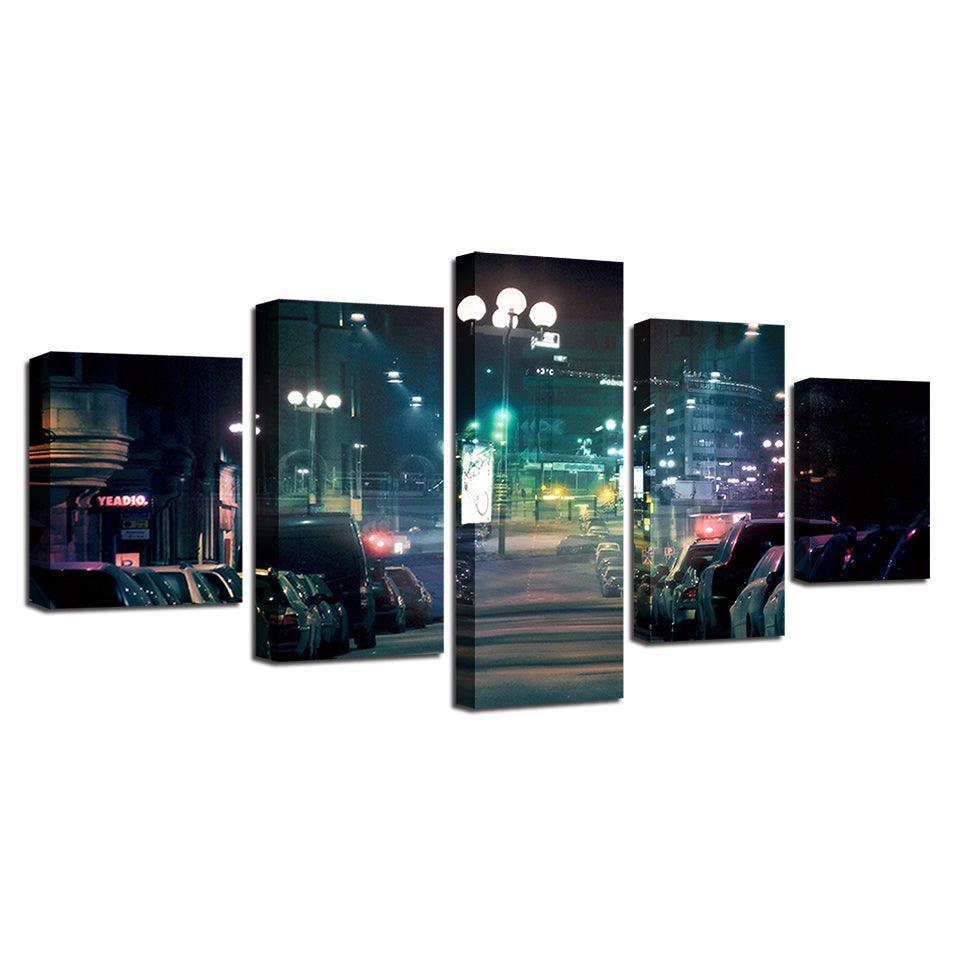 City Street Lights 5 Piece HD Multi Panel Canvas Wall Art Frame-Original Frame