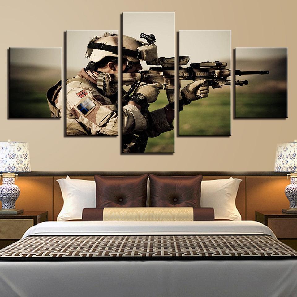 Sniper In Action 5 Piece HD Multi Panel Canvas Wall Art Frame-Original Frame