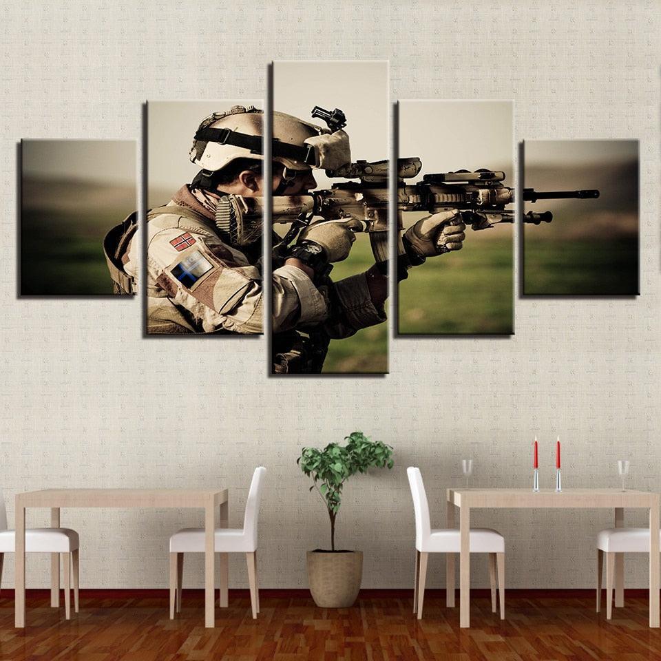 Sniper In Action 5 Piece HD Multi Panel Canvas Wall Art Frame-Original Frame