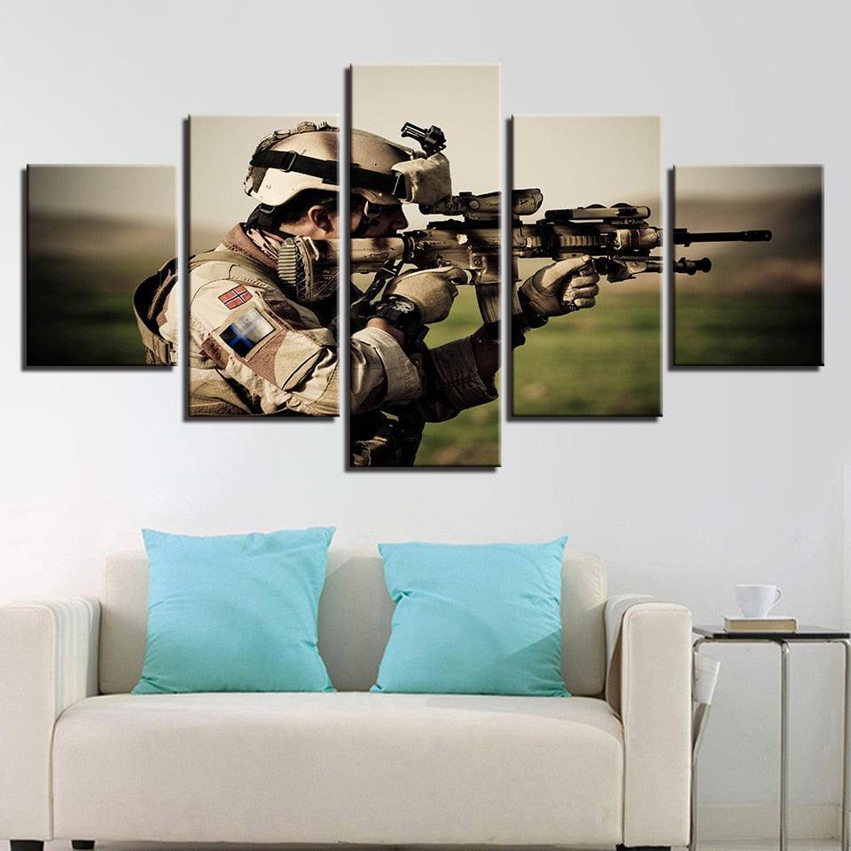 Sniper In Action 5 Piece HD Multi Panel Canvas Wall Art Frame-Original Frame
