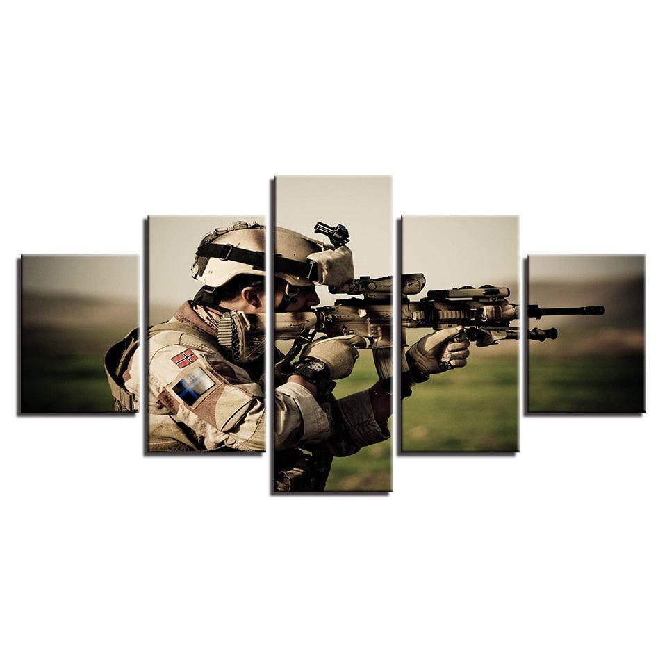 Sniper In Action 5 Piece HD Multi Panel Canvas Wall Art Frame-Original Frame
