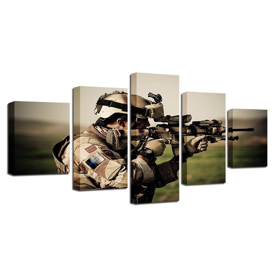 Sniper In Action 5 Piece HD Multi Panel Canvas Wall Art Frame-Original Frame