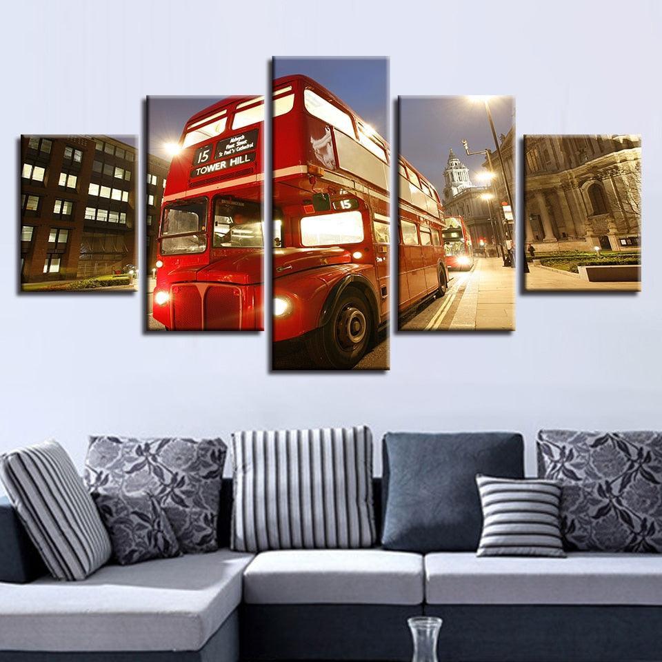 Bus London City 5 Piece HD Multi Panel Canvas Wall Art-Original Frame