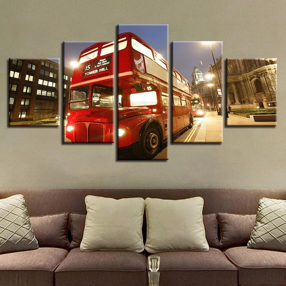 Bus London City 5 Piece HD Multi Panel Canvas Wall Art-Original Frame