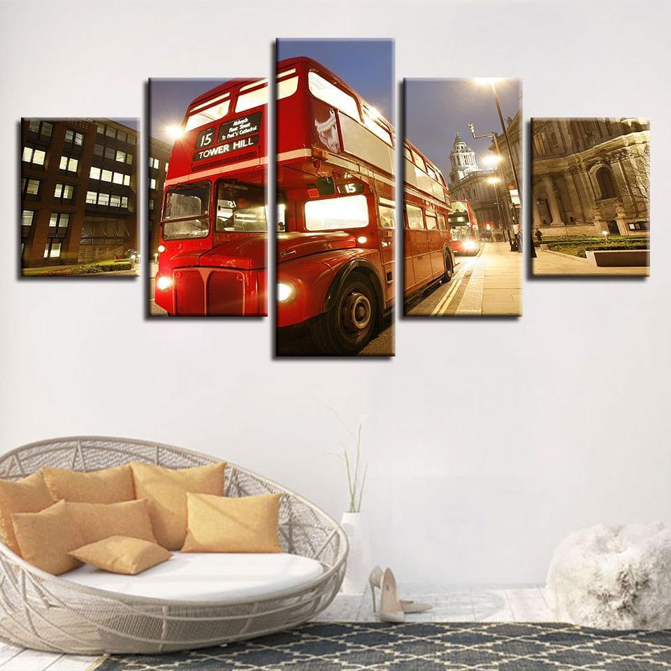 Bus London City 5 Piece HD Multi Panel Canvas Wall Art-Original Frame