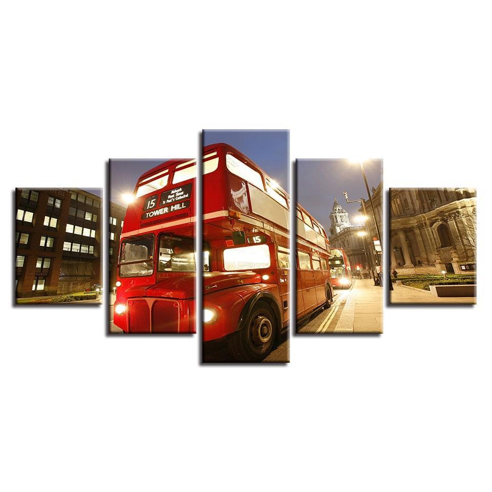 Bus London City 5 Piece HD Multi Panel Canvas Wall Art-Original Frame