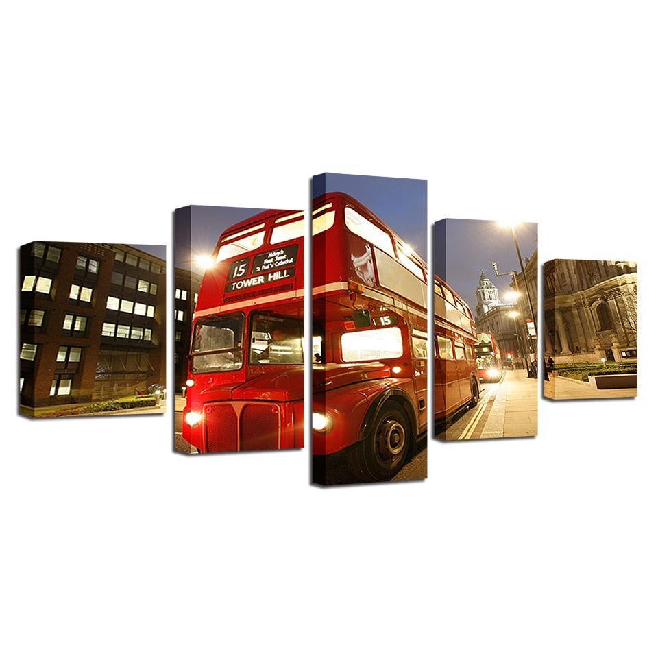 Bus London City 5 Piece HD Multi Panel Canvas Wall Art-Original Frame