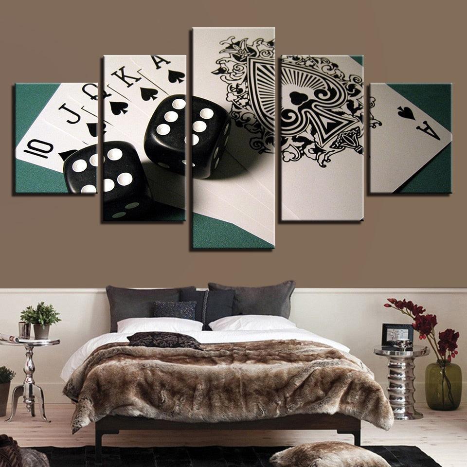 Cards And Dices 5 Piece HD Multi Panel Canvas Wall Art Frame-Original Frame