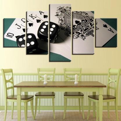 Cards And Dices 5 Piece HD Multi Panel Canvas Wall Art Frame-Original Frame