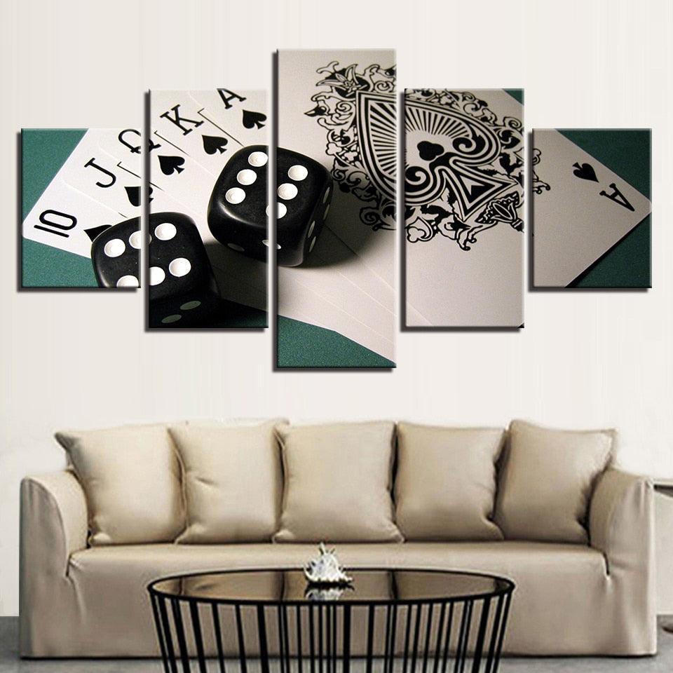 Cards And Dices 5 Piece HD Multi Panel Canvas Wall Art Frame-Original Frame