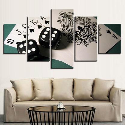 Cards And Dices 5 Piece HD Multi Panel Canvas Wall Art Frame-Original Frame