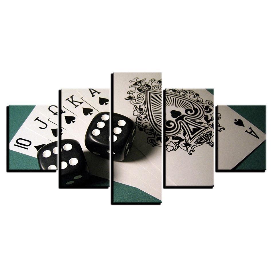 Cards And Dices 5 Piece HD Multi Panel Canvas Wall Art Frame-Original Frame