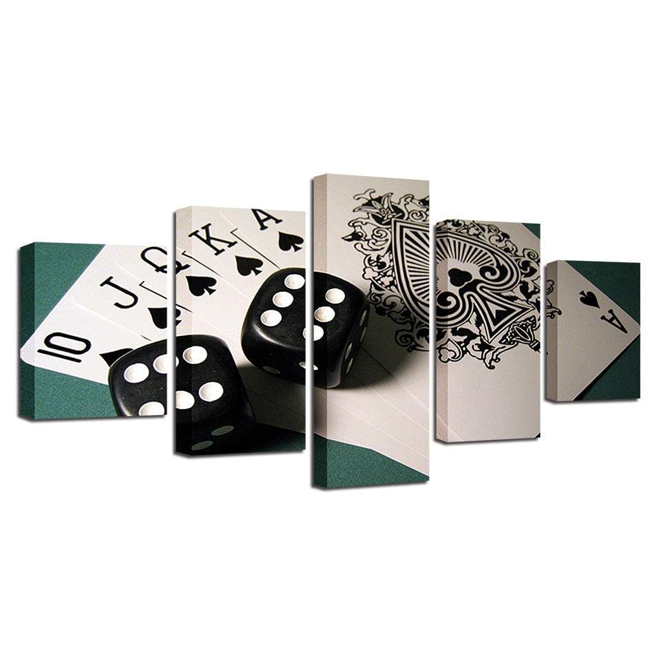 Cards And Dices 5 Piece HD Multi Panel Canvas Wall Art Frame-Original Frame